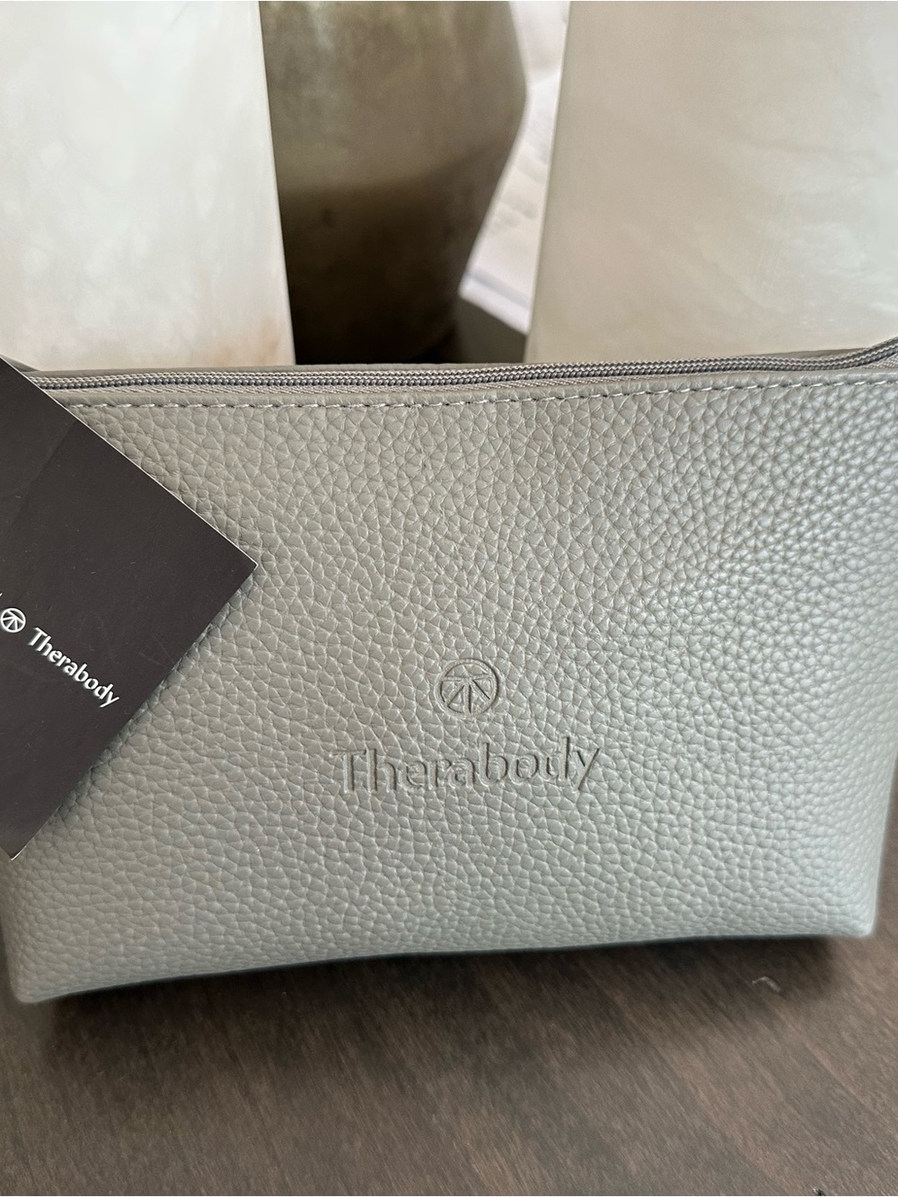 Therabody Taupe Travel Amenity Kit Pouch